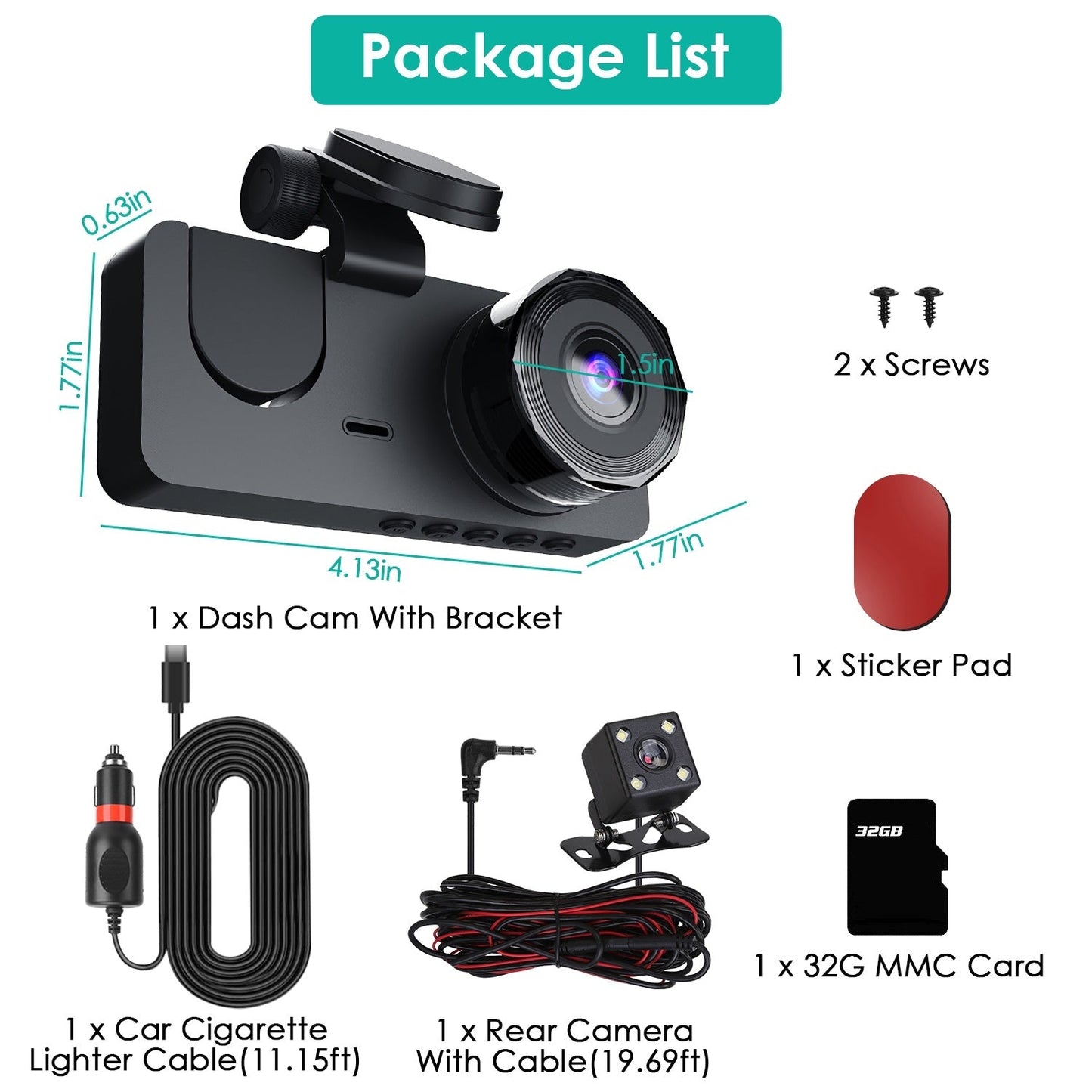 3-Channel Car Camera - 32Gb Mmc Card
